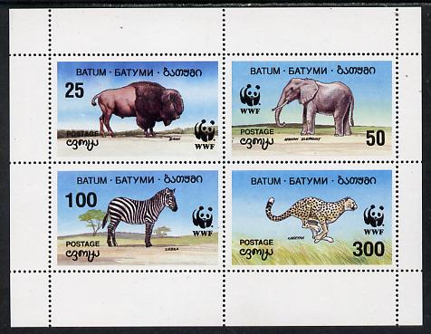 Batum 1994 WWF Wild Animals perf sheetlet containing set of 4 unmounted mint, stamps on , stamps on  stamps on animals    wwf    bison    elephant      zebra     cheetah    cats    bovine, stamps on  stamps on  wwf , stamps on  stamps on 