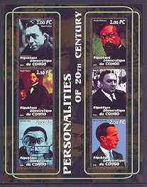 Congo 2001 Personalities of the 20th Century perf sheetlet #18 containing 6 values (Albert Camus, Debussy, Degas, Fellini, Dali & Marcel Duchamp) unmounted mint, stamps on , stamps on  stamps on personalities, stamps on millennium, stamps on films, stamps on cinema, stamps on entertainments, stamps on arts, stamps on composer, stamps on music, stamps on literature, stamps on nobel, stamps on dali