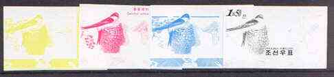 North Korea 2001 Birds 1.50wn (House Martin) set of 4 imperf progressive proofs comprising the 4 individual colours (magenta, yellow, blue & black) unmounted mint as SG N..., stamps on birds, stamps on martin