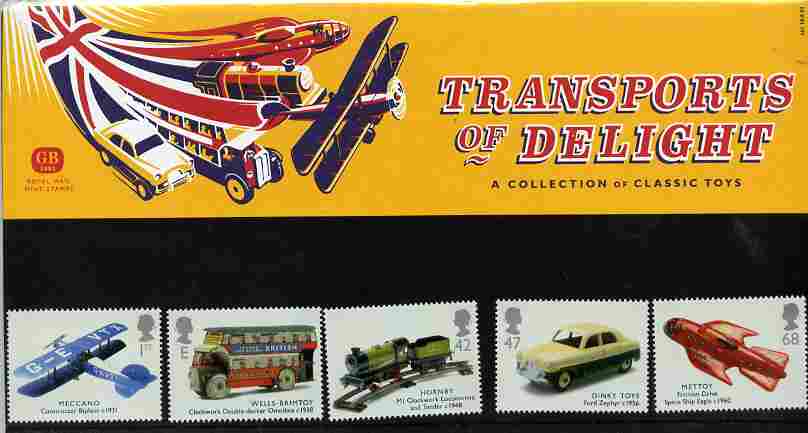 Great Britain 2003 Transport of Delight (Toys) perf set of 5 values in official presentation pack SG 2397-2401, stamps on , stamps on  stamps on transport, stamps on  stamps on toys, stamps on  stamps on aviation, stamps on  stamps on buses, stamps on  stamps on railways, stamps on  stamps on cars, stamps on  stamps on models