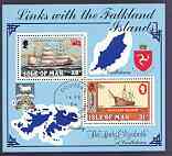 Isle of Man 1984 Links with Falkland Islands m/sheet very fine cds used, SG MS 264, stamps on , stamps on  stamps on ships, stamps on maps, stamps on heraldry, stamps on  stamps on arms