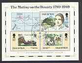Isle of Man 1989 Mutiny on the Bounty m/sheet very fine cds used, SG MS 415, stamps on , stamps on  stamps on ships, stamps on maps, stamps on settlers, stamps on  stamps on bligh, stamps on  stamps on explorers