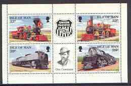 Isle of Man 1992 Union Pacific Railroad pane containing 33p & 39p each in horiz pairs with labels between unmounted mint, SG 522a & 524a, stamps on , stamps on  stamps on railways, stamps on americana