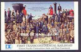 Isle of Man 1992 Union Pacific Railroad m/sheet (Golden Spike) very fine cds used SG MS 526, stamps on , stamps on  stamps on railways, stamps on americana