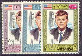 Yemen - Royalist 1968 Human Rights Year the three perf values showing J F Kennedy fine cto used (Mi 541, 545 & 549A)*, stamps on human rights, stamps on personalities, stamps on kennedy