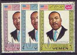 Yemen - Royalist 1968 Human Rights Year the three perf values showing Martin Luther King very fine cto used (Mi 542, 546 & 550A)*, stamps on , stamps on  stamps on human rights, stamps on personalities, stamps on martin luther king
