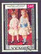 Yemen - Royalist 1968 Pink & Blue by Renoir 1B value from UNICEF Childrens Day (Paintings) set very fine cto used, Mi 594*, stamps on arts, stamps on children, stamps on unicef, stamps on united nations, stamps on renoir