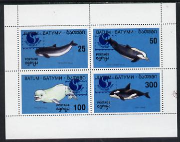 Batum 1994 Whales set of 4 with 'Philakorea' opt unmounted mint, stamps on animals    marine-life    postal  whales     stamp exhibitions