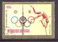 Chad 1972 Pole Vault 120f from Munich Olympic Games (Gold Frames with Olympic Rings as central design) set fine cto used*, stamps on sport, stamps on pole vault