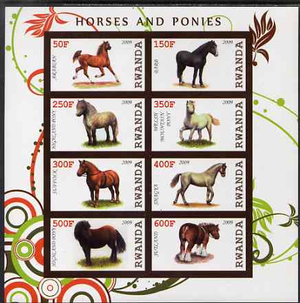 Rwanda 2009 Horses & Ponies imperf sheetlet containing 8 values unmounted mint, stamps on , stamps on  stamps on horses