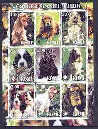 Komi Republic 2001 Dogs (Cocker Spaniel) perf sheetlet containing complete set of 9 values, each with Scout logo unmounted mint, stamps on , stamps on  stamps on dogs, stamps on scouts, stamps on cocker spaniel