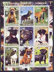 Evenkia Republic 2001 Dogs (Staffordshire Bull Terrier) perf sheetlet containing complete set of 9 values, each with Scout logo unmounted mint, stamps on dogs, stamps on scouts, stamps on staffordshire