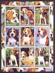 Sakha (Yakutia) Republic 2001 Dogs (Beagle) perf sheetlet containing complete set of 9 values, each with Scout logo unmounted mint, stamps on , stamps on  stamps on dogs, stamps on scouts, stamps on beagles