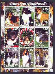 Altaj Republic 2001 Dogs (Shetland Sheepdog) perf sheetlet containing complete set of 9 values, each with Scout logo unmounted mint, stamps on , stamps on  stamps on dogs, stamps on scouts, stamps on shetland, stamps on sheepdog