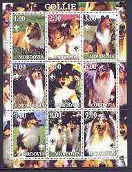 Mordovia Republic 2001 Dogs (Collie) perf sheetlet containing complete set of 9 values, each with Scout logo unmounted mint, stamps on dogs, stamps on scouts, stamps on collie