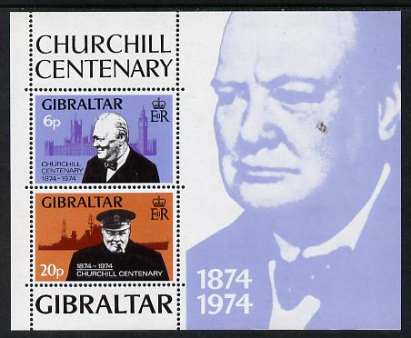 Gibraltar 1974 Churchill Birth Centenary m/sheet unmounted mint, SG MS 339, stamps on churchill  personalities