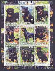 Ingushetia Republic 2001 Dogs (Rottweiler) perf sheetlet containing complete set of 9 values, each with Scout logo unmounted mint, stamps on dogs, stamps on scouts, stamps on rottweiler