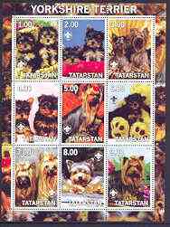 Tatarstan Republic 2001 Dogs (Yorkshire Terrier) perf sheetlet containing complete set of 9 values, each with Scout logo unmounted mint, stamps on , stamps on  stamps on dogs, stamps on scouts, stamps on yorkshire, stamps on terrier