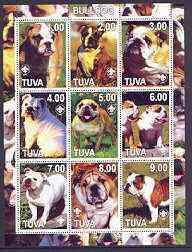 Touva 2001 Dogs (Bulldog) perf sheetlet containing complete set of 9 values, each with Scout logo unmounted mint, stamps on dogs, stamps on scouts, stamps on bulldog