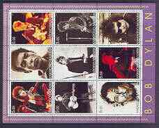 Kabardino-Balkaria Republic 2001 Bob Dylan perf sheetlet containing complete set of 9 values unmounted mint, stamps on , stamps on  stamps on music, stamps on dylan, stamps on pops, stamps on  stamps on guitar