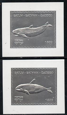 Batum 1994 Whales set of 2 s/sheets in silver unmounted mint, stamps on , stamps on  stamps on animals    marine-life      whales