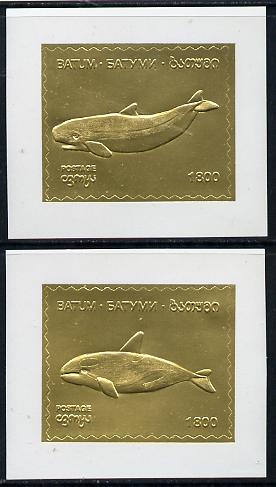 Batum 1994 Whales set of 2 s/sheets in gold unmounted mint, stamps on animals    marine-life      whales