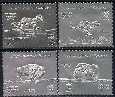 Batum 1994 WWF Animals set of 4 in silver foil, stamps on , stamps on  stamps on animals      wwf, stamps on  stamps on  wwf , stamps on  stamps on 