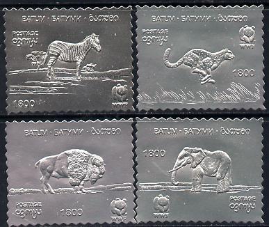 Batum 1994 WWF Animals set of 4 in silver foil, stamps on animals      wwf, stamps on  wwf , stamps on 