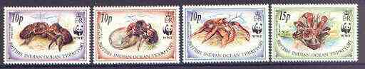 British Indian Ocean Territory 1993 Endangered Species set of 4 featuring Coconut Crab, unmounted mint SG 132-135, stamps on , stamps on  stamps on marine life, stamps on  stamps on  wwf , stamps on  stamps on crabs