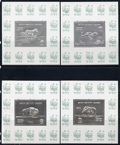 Batum 1994 WWF Animals set of 4 s/sheets in silver foil, stamps on animals  wwf, stamps on  wwf , stamps on 