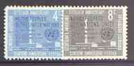 United Nations (NY) 1960 UN 15th Anniversary set of 2 unmounted mint, SG 83-84, stamps on united nations, stamps on 