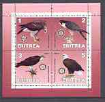 Eritrea 2001 Birds of Prey perf sheetlet containing 4 values each with Rotary Logo unmounted mint, stamps on rotary, stamps on birds, stamps on birds of prey, stamps on falcon, stamps on osprey