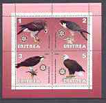 Eritrea 2001 Birds of Prey perf sheetlet containing 4 values each with Rotary Logo unmounted mint, stamps on , stamps on  stamps on rotary, stamps on birds, stamps on birds of prey, stamps on falcon, stamps on  stamps on osprey