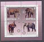 Eritrea 2001 Elephants perf sheetlet containing 4 values each with Rotary Logo unmounted mint, stamps on rotary, stamps on animals, stamps on elephants