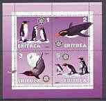 Eritrea 2001 Penguins perf sheetlet containing 4 values each with Rotary Logo unmounted mint, stamps on , stamps on  stamps on rotary, stamps on birds, stamps on penguins, stamps on polar