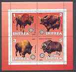 Eritrea 2001 Bison perf sheetlet containing 4 values each with Rotary Logo unmounted mint, stamps on rotary, stamps on animals, stamps on bison, stamps on bovine