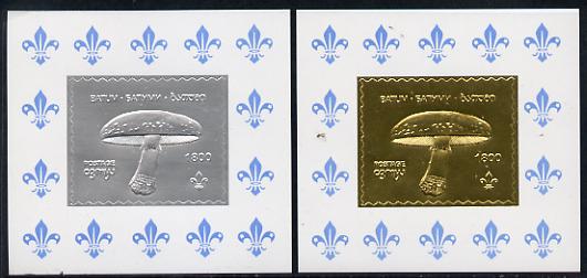 Batum 1994 Fungi set of 2 s/sheets in silver & gold foils (showing Scout emblem) unmounted mint, stamps on , stamps on  stamps on fungi  scouts