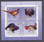 Eritrea 2001 Game Birds perf sheetlet containing 4 values each with Rotary Logo unmounted mint, stamps on rotary, stamps on birds, stamps on game