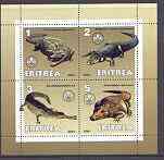 Eritrea 2001 Crocodiles perf sheetlet containing 4 values each with Scout Logo unmounted mint, stamps on scouts, stamps on animals, stamps on crocodiles, stamps on reptiles
