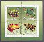 Eritrea 2001 Frogs perf sheetlet containing 4 values each with Scout Logo unmounted mint, stamps on scouts, stamps on animals, stamps on frogs, stamps on amphibians