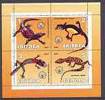 Eritrea 2001 Lizards perf sheetlet containing 4 values each with Scout Logo unmounted mint, stamps on , stamps on  stamps on scouts, stamps on animals, stamps on lizards, stamps on reptiles