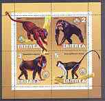 Eritrea 2001 Primates perf sheetlet containing 4 values each with Scout Logo unmounted mint, stamps on , stamps on  stamps on scouts, stamps on animals, stamps on apes