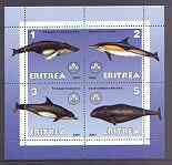 Eritrea 2001 Whales & Dolphins perf sheetlet containing 4 values each with Scout Logo unmounted mint, stamps on , stamps on  stamps on scouts, stamps on mammals, stamps on whales, stamps on dolphins