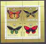 Eritrea 2001 Butterflies perf sheetlet containing 4 values each with Scout Logo unmounted mint, stamps on , stamps on  stamps on scouts, stamps on butterflies
