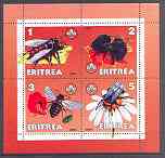 Eritrea 2001 Bees perf sheetlet containing 4 values each with Scout Logo unmounted mint, stamps on scouts, stamps on bees, stamps on insects, stamps on honey