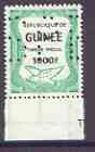 Guinea - Conakry 1987 Dove 1000f Revenue stamp with part perfin 'T.D.L.R. SPECIMEN' (Note: blocks of 8 would be required to show the full perfin legend) unmounted mint ex De La Rue archive sheets