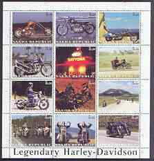 Sakha (Yakutia) Republic 2001 Harley Davidson Legendary Motorcycles perf sheet containing complete set of 12 values, unmounted mint, stamps on motorbikes
