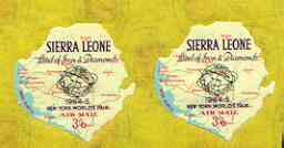 Sierra Leone 1964 World's Fair 3s6d Map stamp unmounted mint horiz pair, one stamp with 'part of Europe Coastline omitted', stamps on maps, stamps on iron, stamps on diamonds