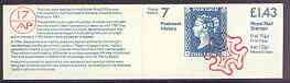 Great Britain 1981-85 Postal History series #07 (Postmark History & 2d blue) £1.43 booklet complete with selvedge at left  SG FN6A, stamps on postal, stamps on stamp on stamp, stamps on stamponstamp