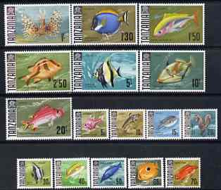 Tanzania 1967 Fish definitive set of 16 values complete unmounted mint, SG 142-57, stamps on , stamps on  stamps on fish, stamps on marine life